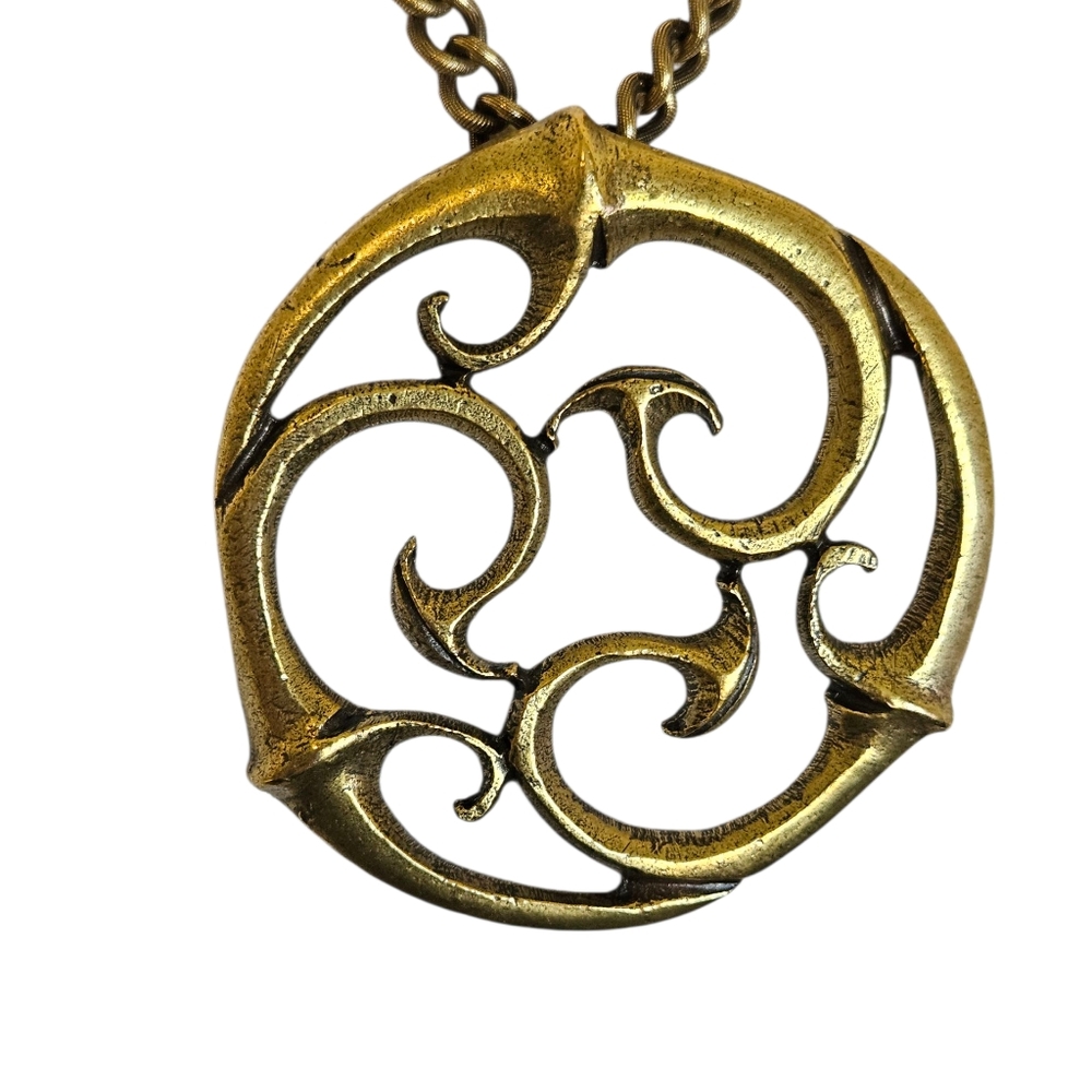 Large Gold Tone 1970s Alya Museum Replica Celtic Pendant Necklace.
